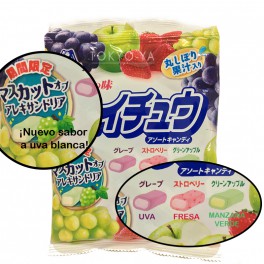 Caramelo blando Hi chew Fresa, Manzana, Uva Negra y Blanca 94 g Caramelo blando Hi chew Fresa, Manzana, Uva Negra y Blanca 94 g